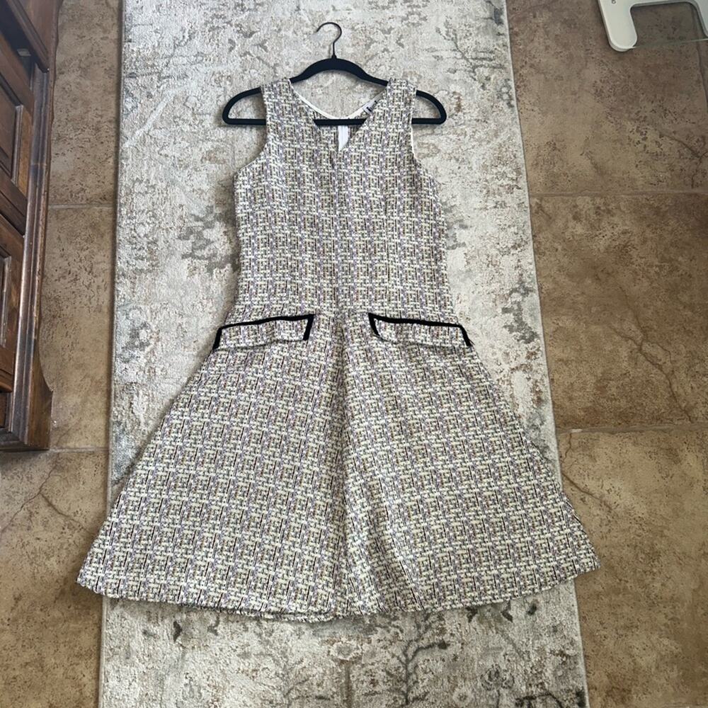 Indigo Tweed Flare Dress with Black Accents